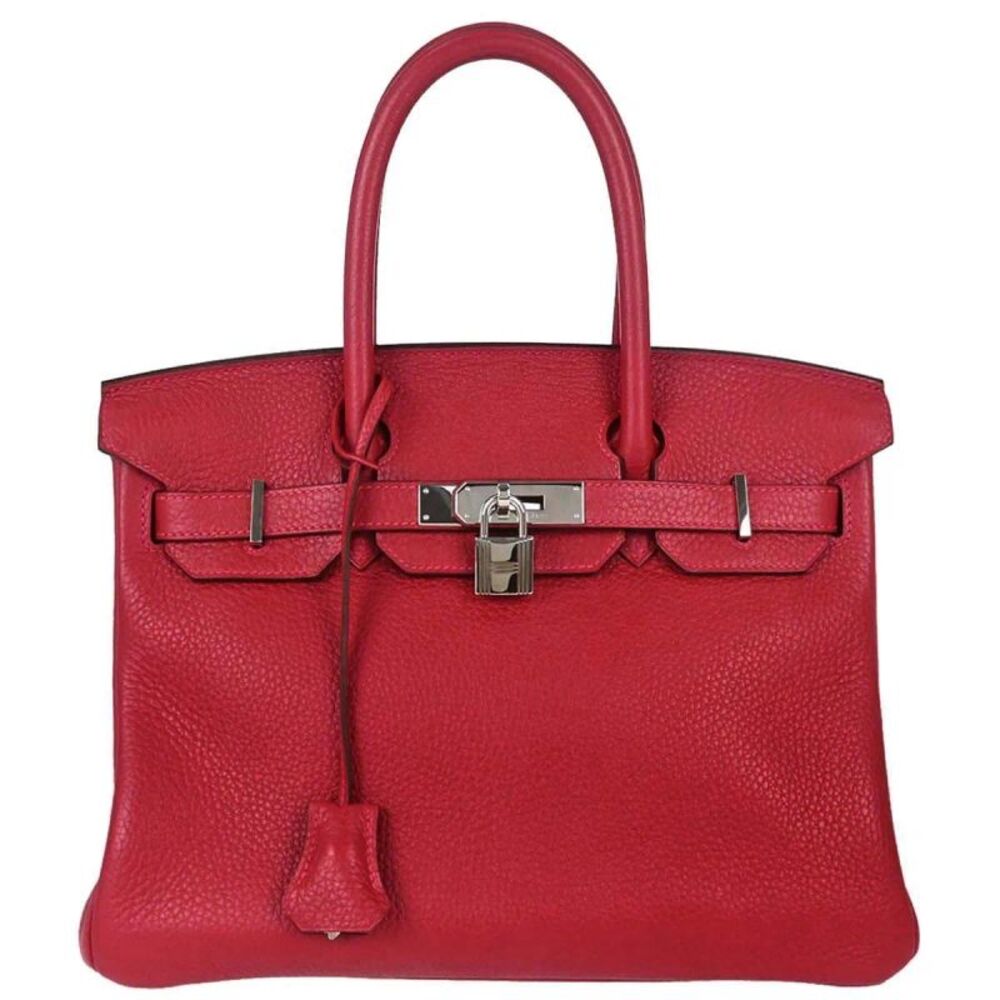 Hermes Birkin Handbag Red Clemence With Palladium Hardware Red Leather Handbag